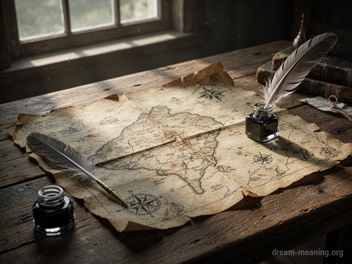 An old treasure map with drawn routes and symbols.