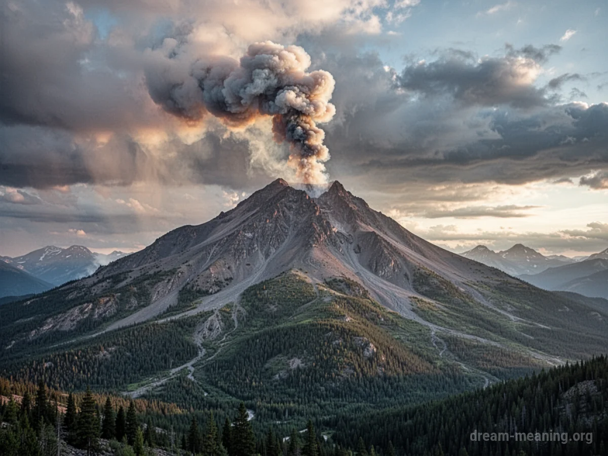 A mountain peak with smoke emanating from the crater.