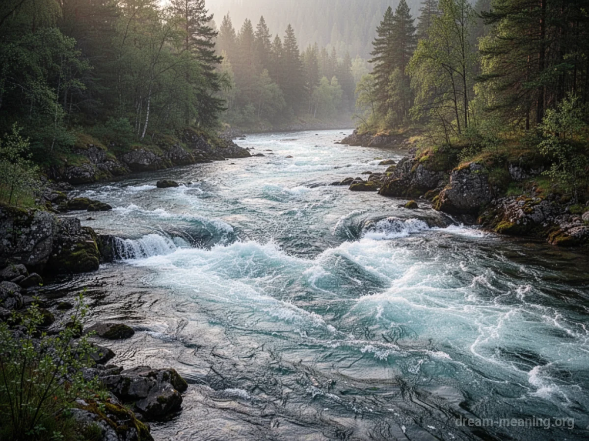 A fast-flowing river with turbulent water.