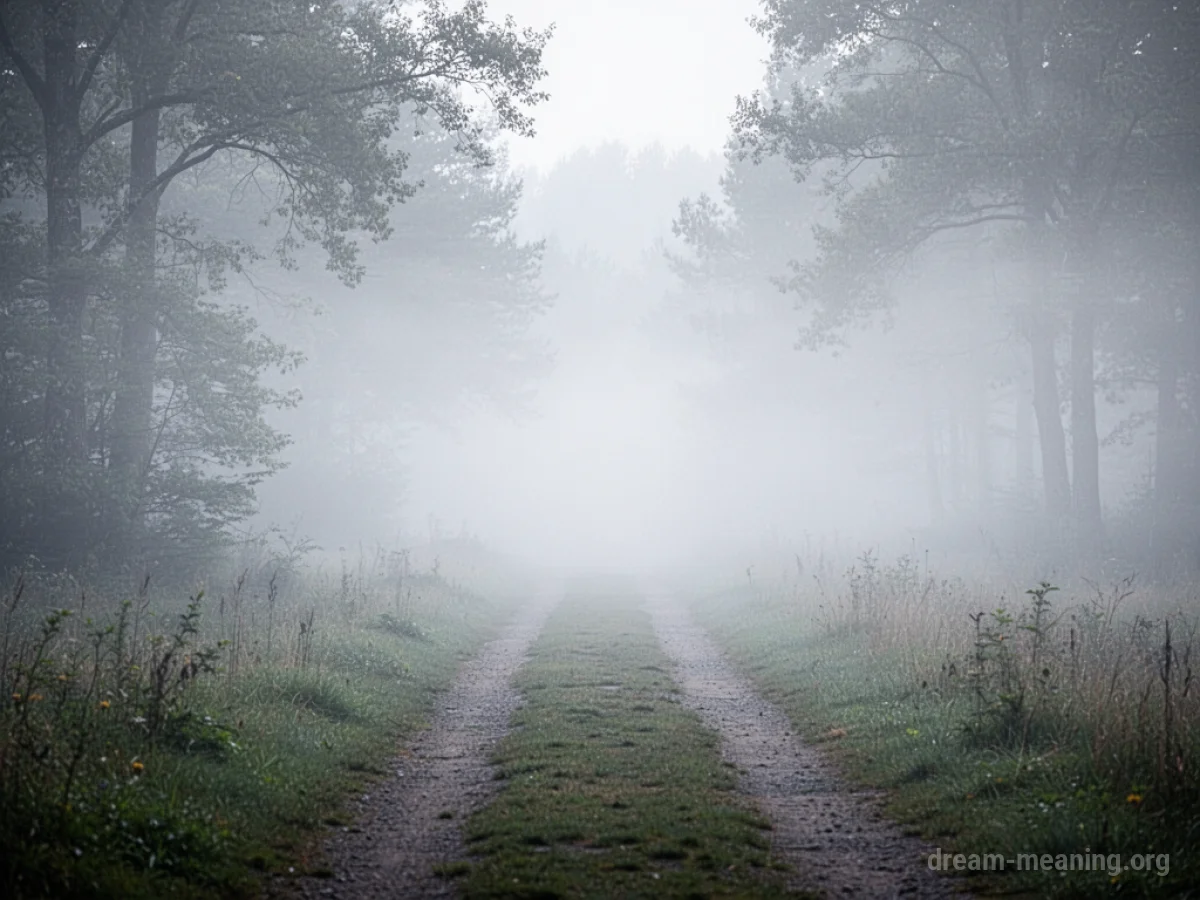 A path fading into a dense white mist.
