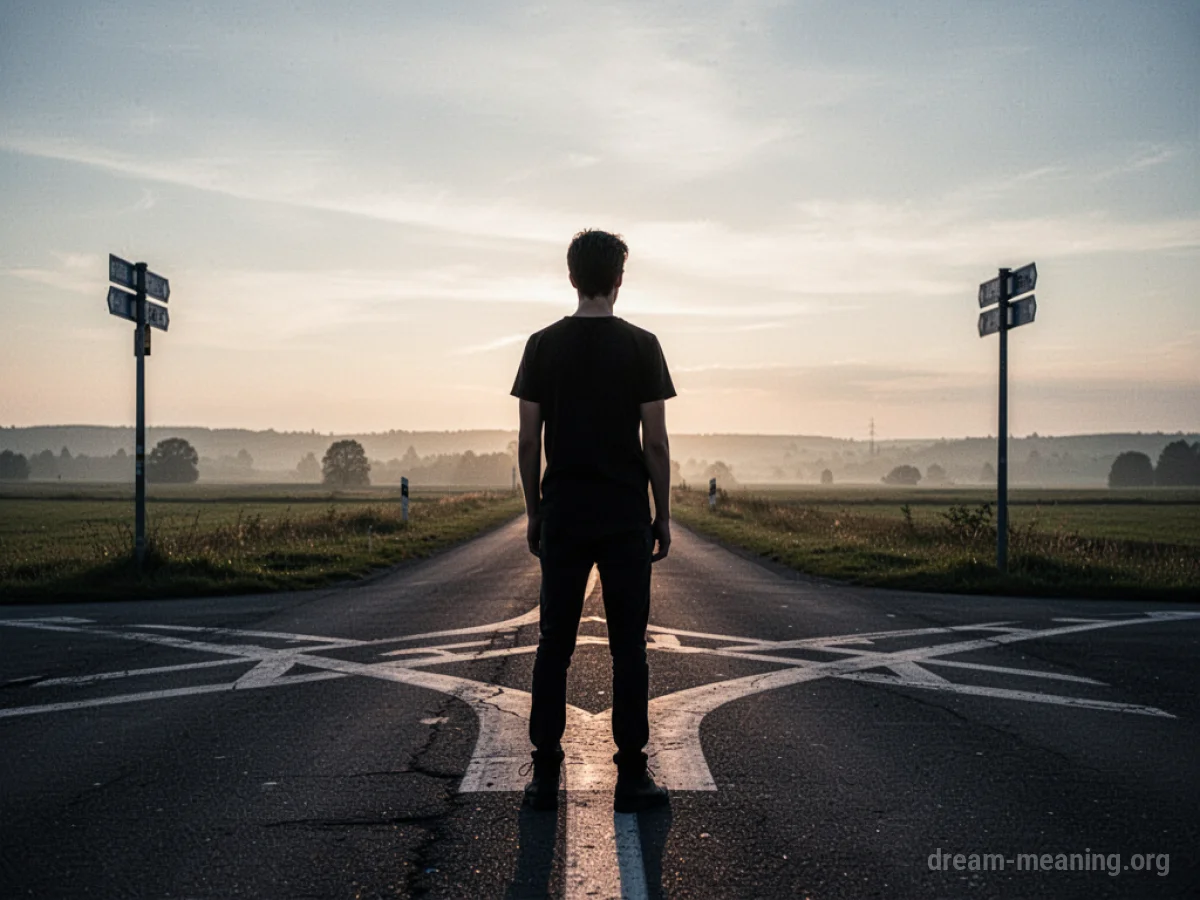 Silhouette of a young man at a crossroads facing a horizon.