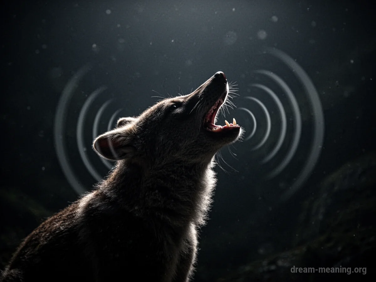 Silhouette of an animal with sound waves emanating from its mouth in darkness.