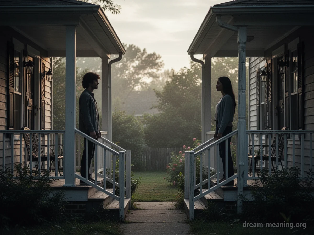 Two silhouetted figures on separate front porches.