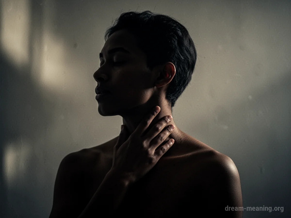 Silhouette of a person touching their neck.