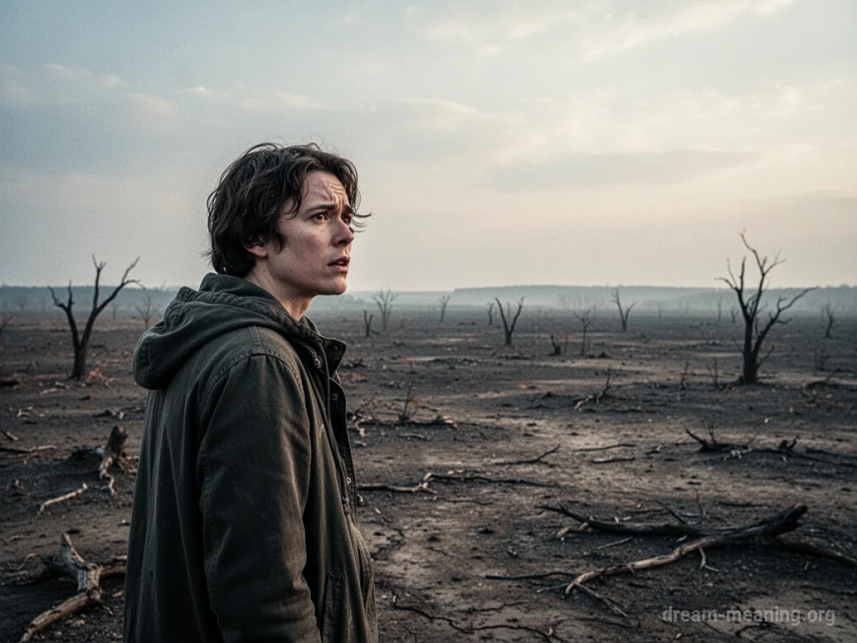 A person stands in a desolate area, looking around with a lost expression.