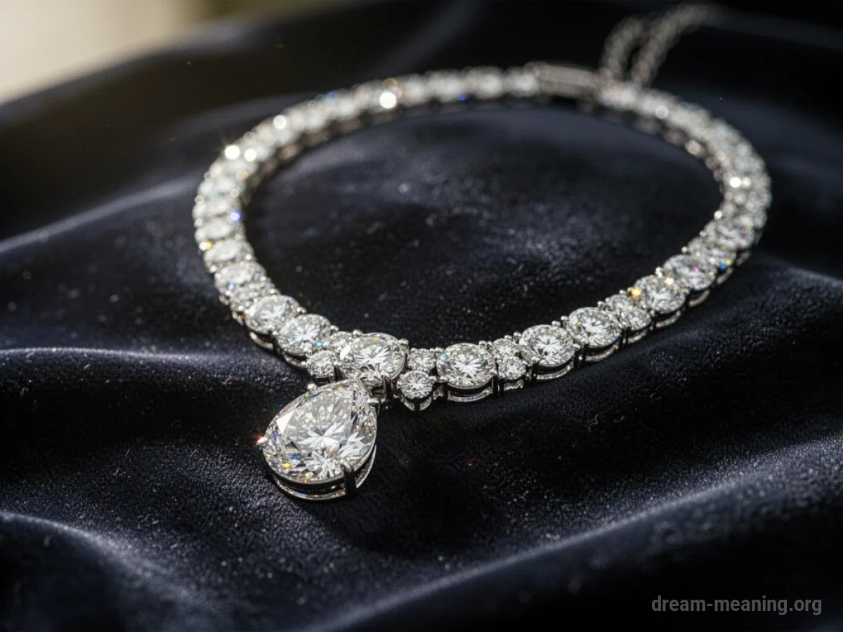 A close-up view of a diamond necklace.
