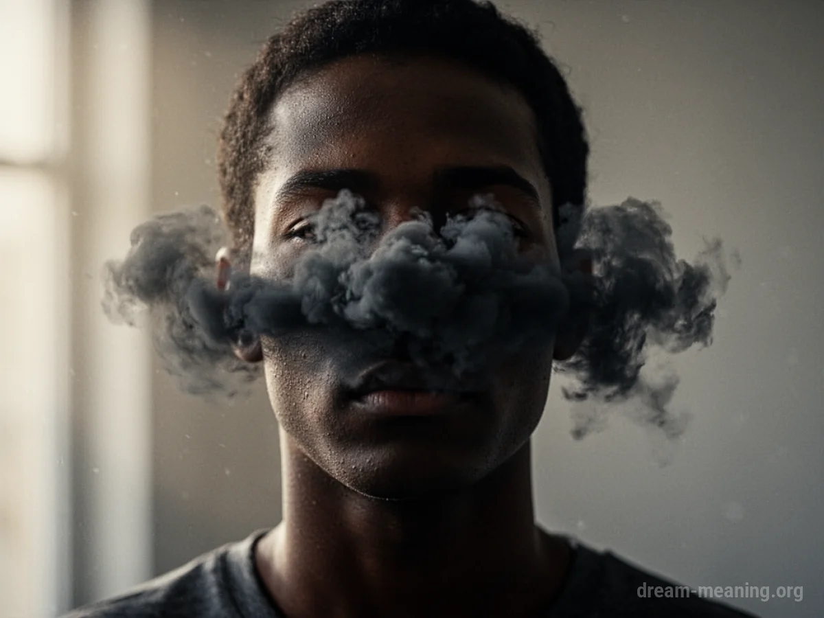 Silhouette of a head with dark clouds in the nose area.