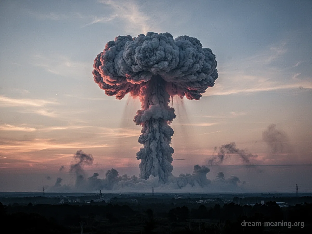 A dark silhouette of a mushroom cloud against a gradient sky.