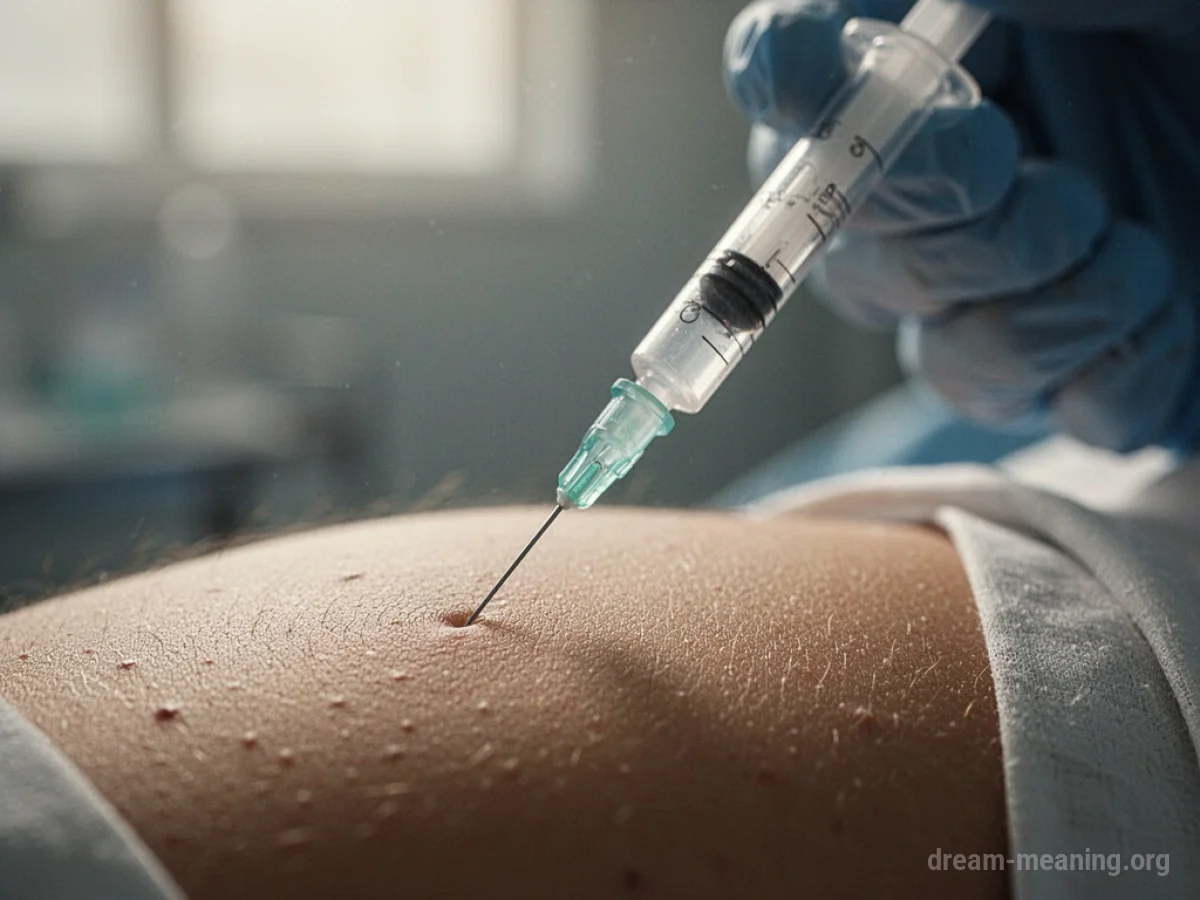 A medical needle pointed downwards.