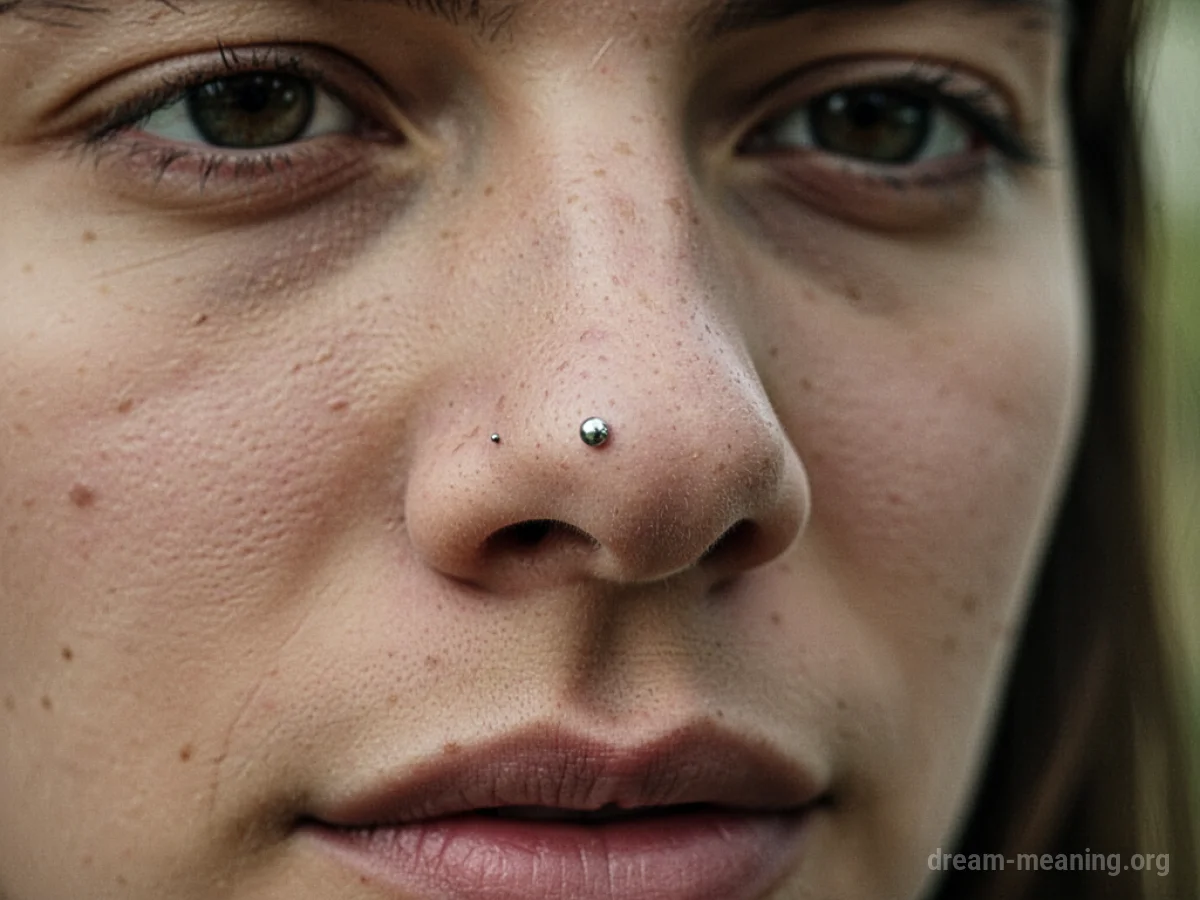 Close-up of a person's nose with a new metal piercing.