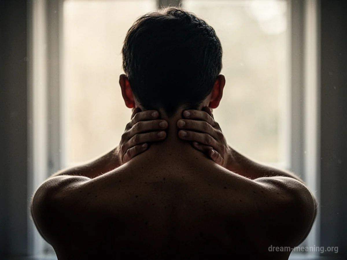 Silhouette of a person's head and shoulders with shadowy hands encircling the neck.