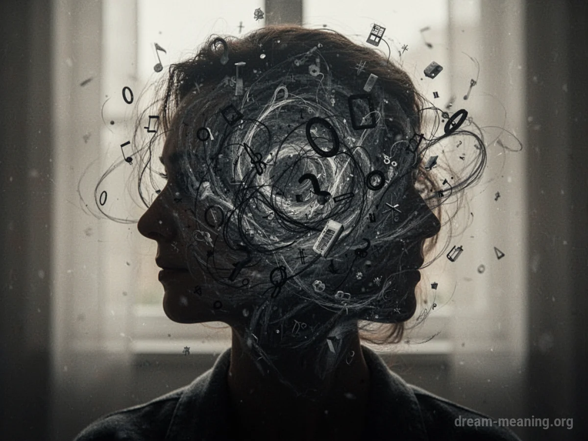 Silhouette of a head filled with abstract, swirling lines.