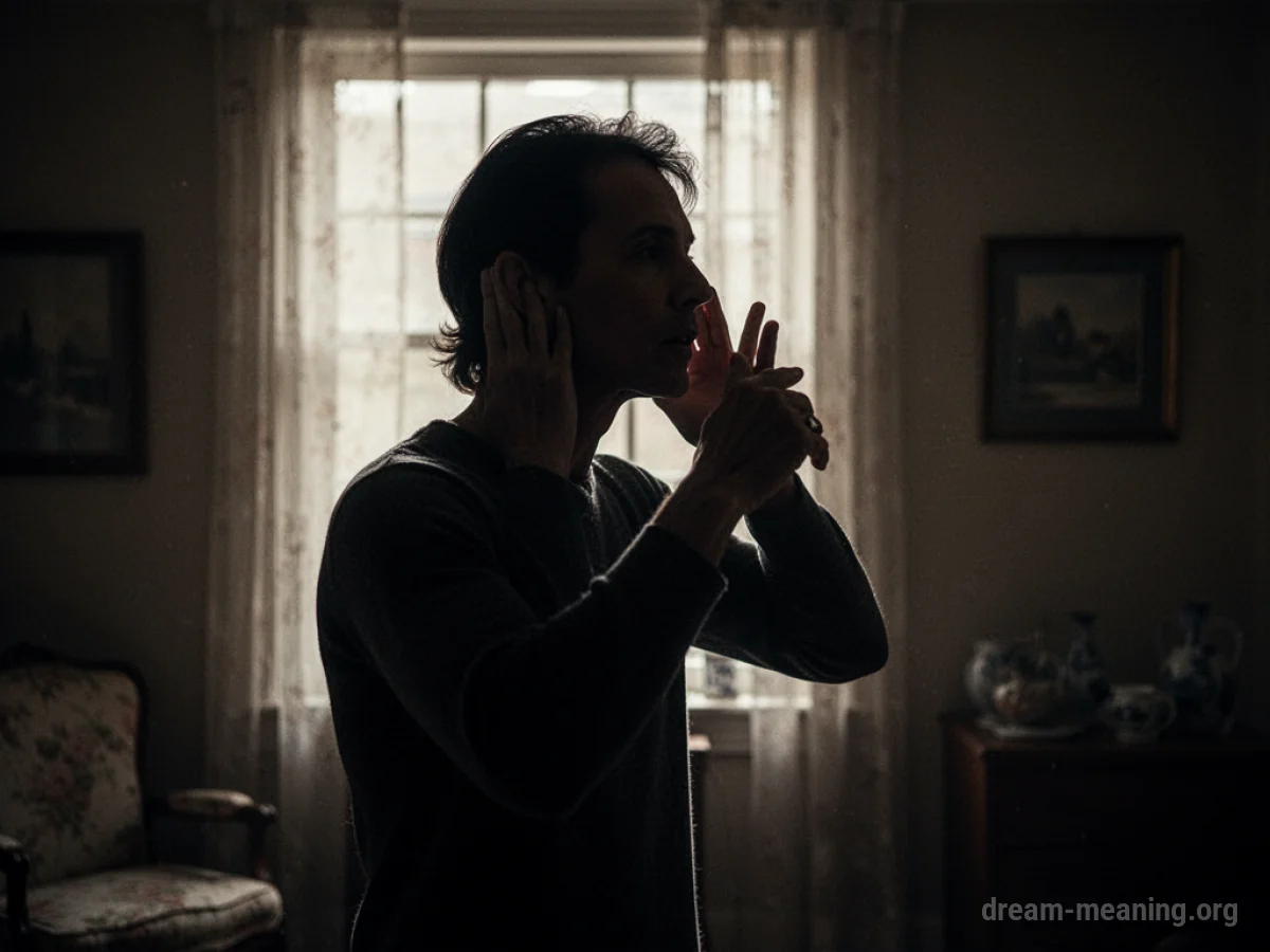 Silhouette of a person in a dark room listening intently.