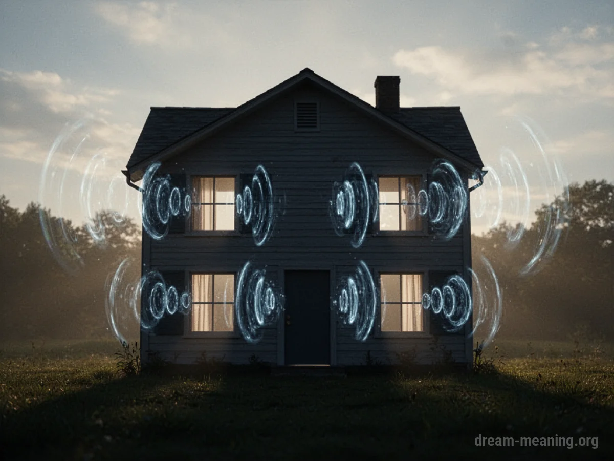 Silhouette of a house with visible sound waves.