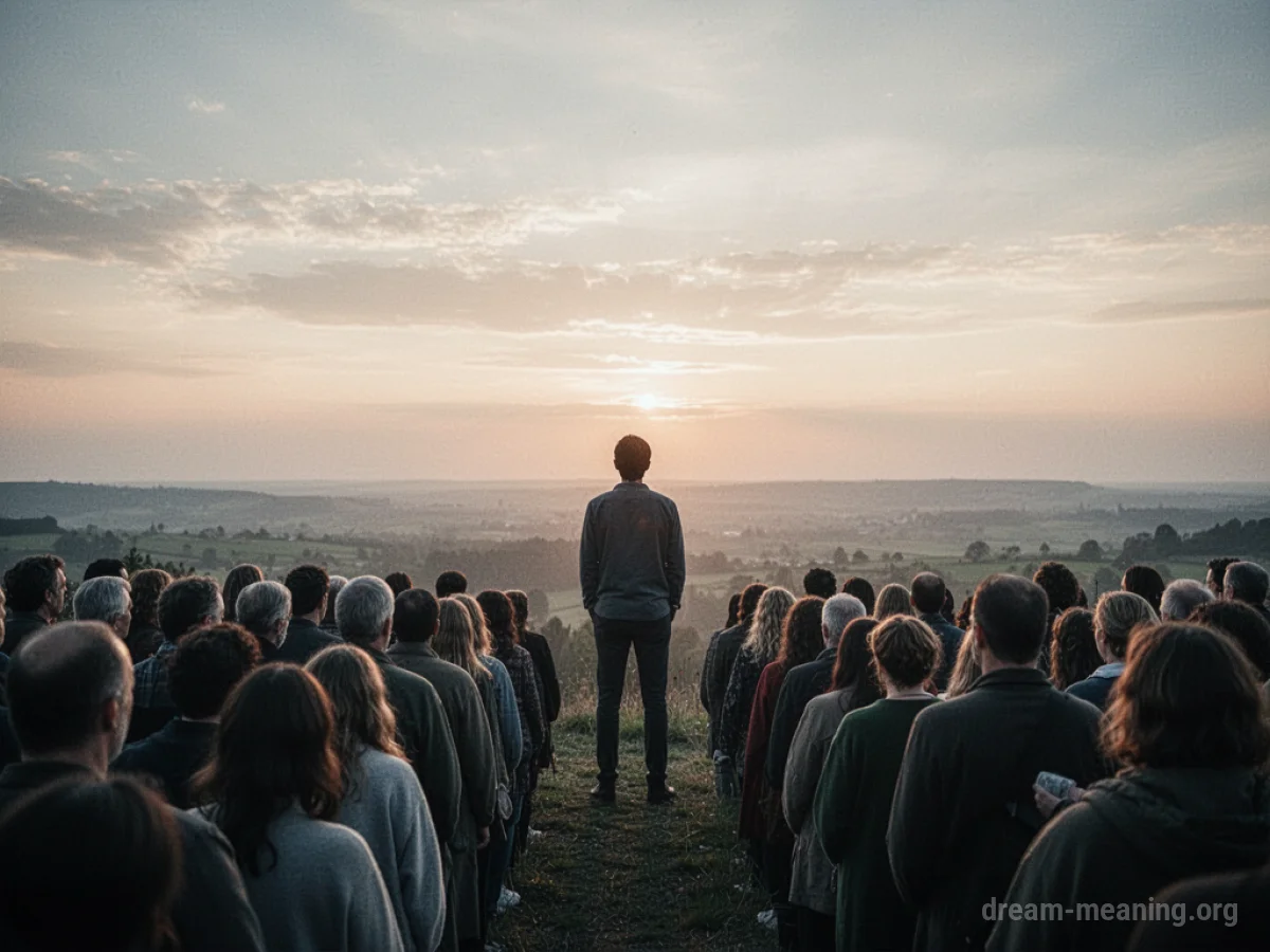 A single person standing away from a group of people.