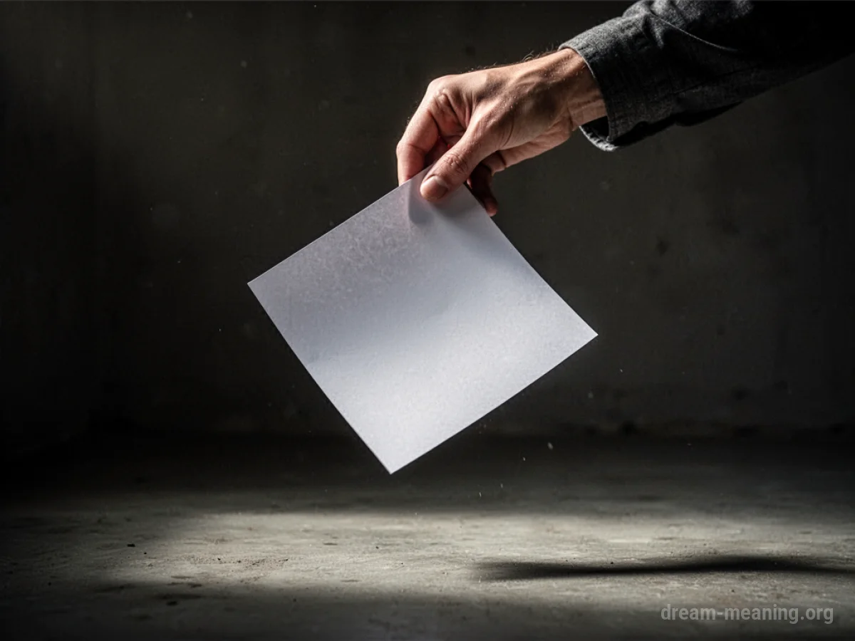 A hand dropping a piece of paper into darkness.