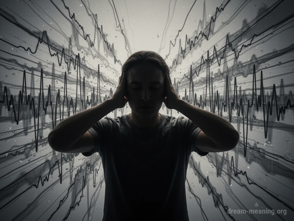 Silhouette of a person covering their ears with chaotic sound waves emanating from behind them.