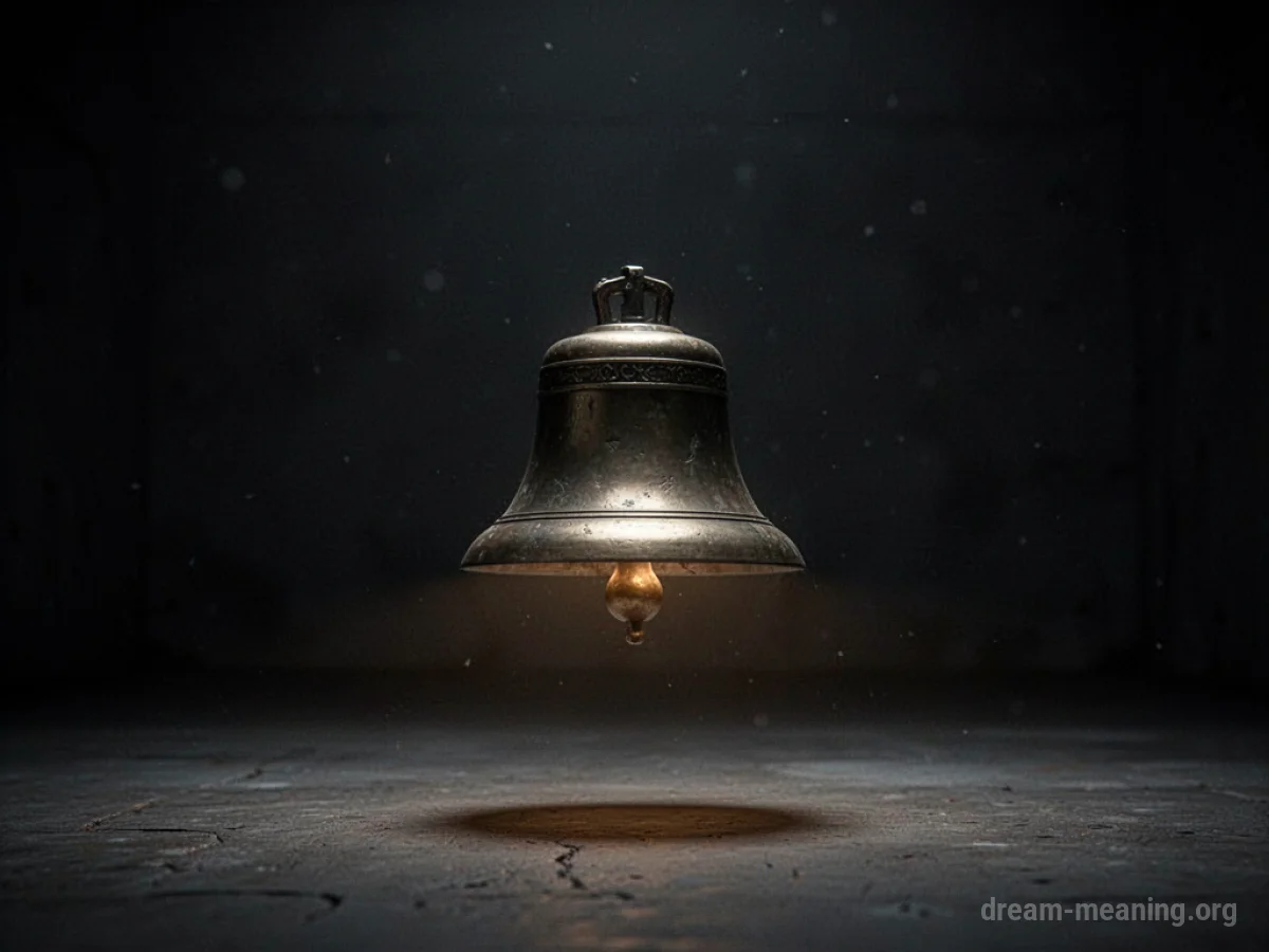 A solitary ringing bell illuminated in a dark void.