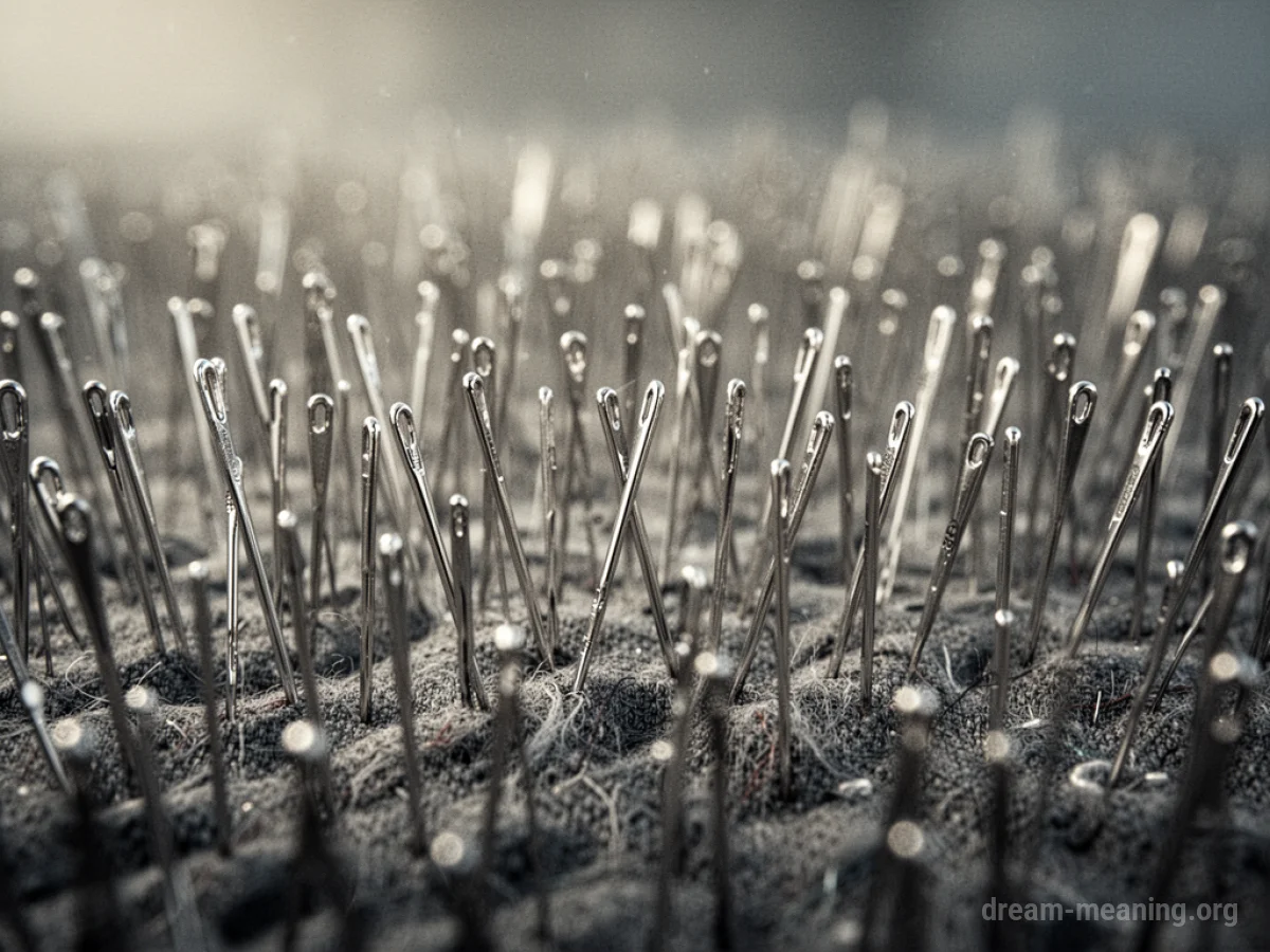 A field covered with many sewing needles.
