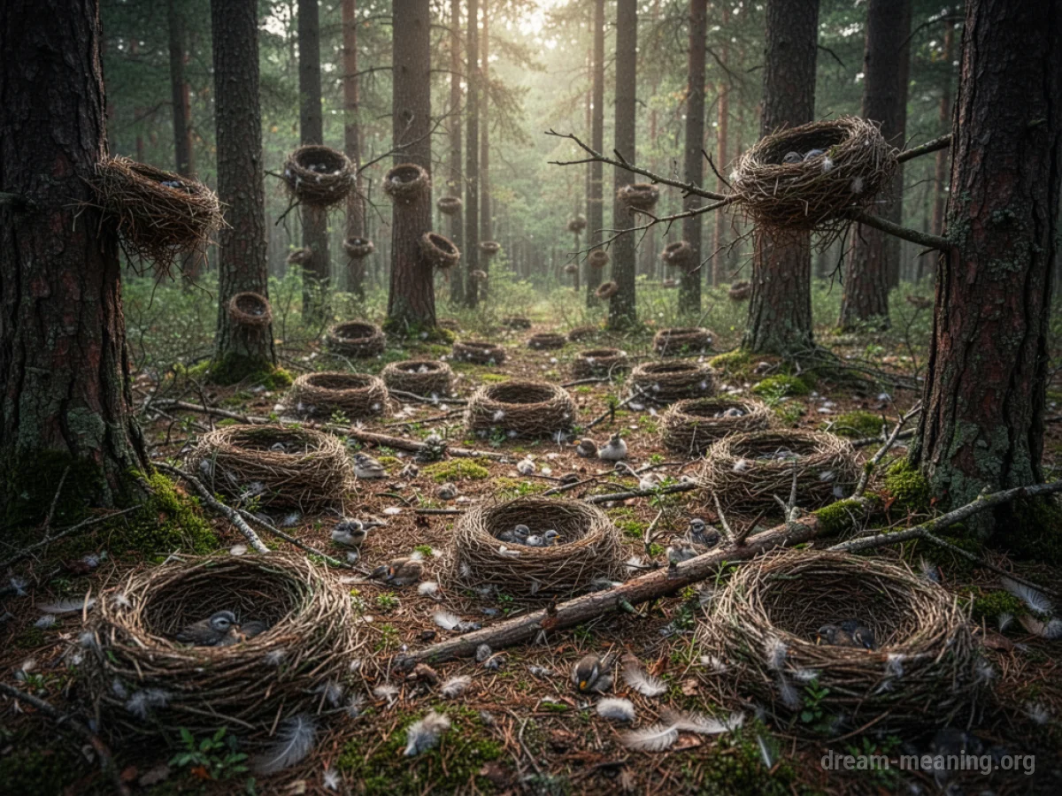 Numerous bird nests situated in a natural environment.