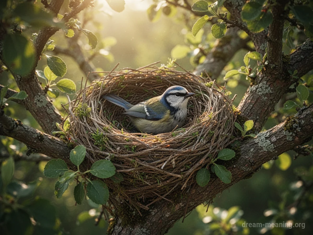A bird's nest in a tree.