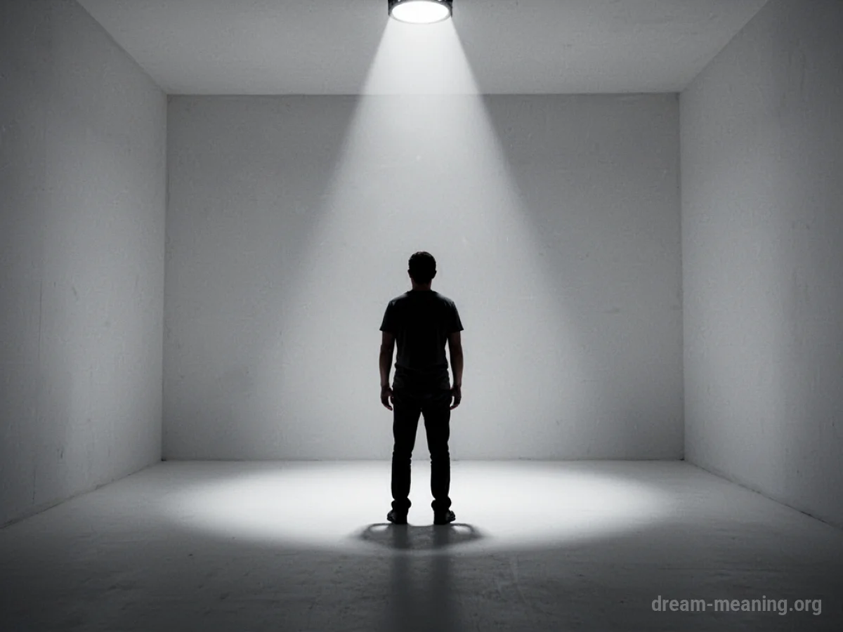 Silhouette of a person standing alone in a brightly lit, empty room.