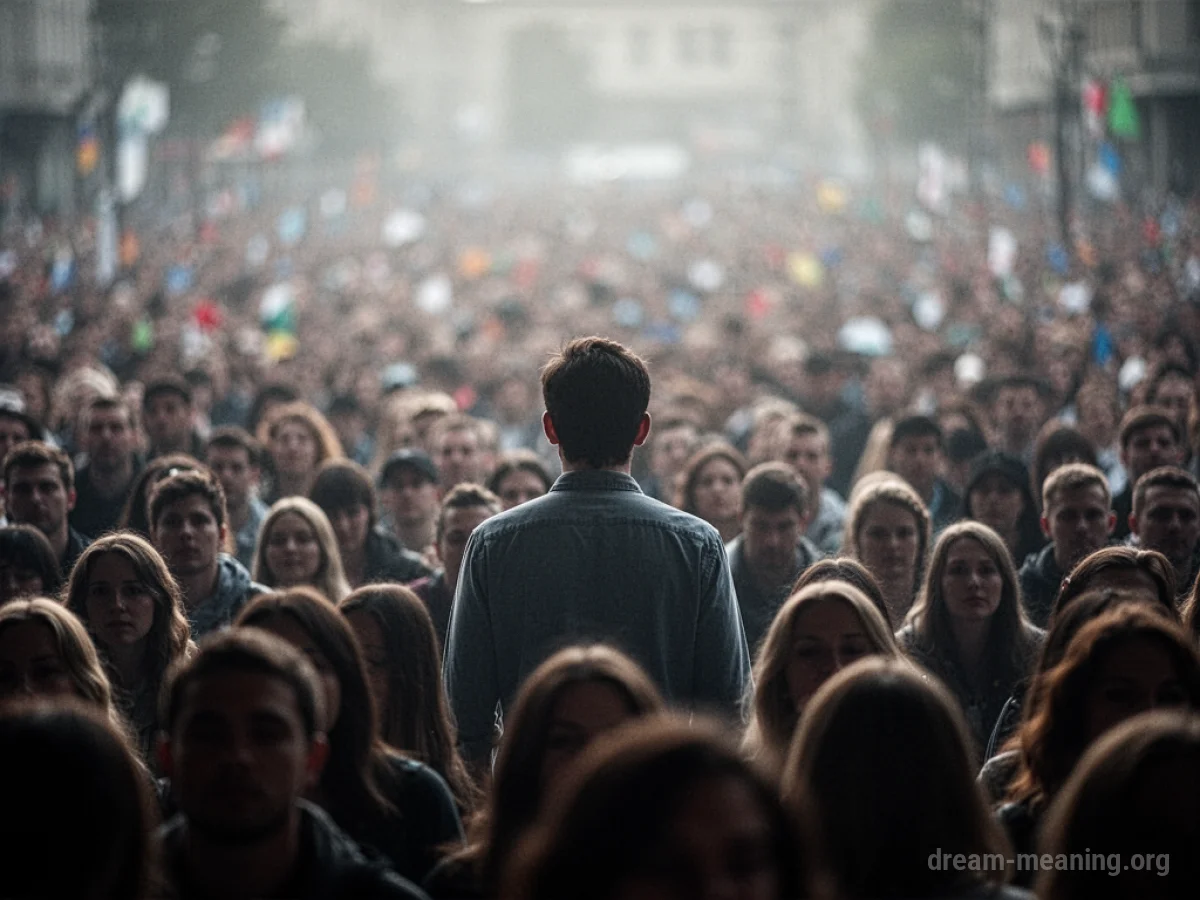 A lone figure's silhouette is distinct amidst a blurred crowd of people.