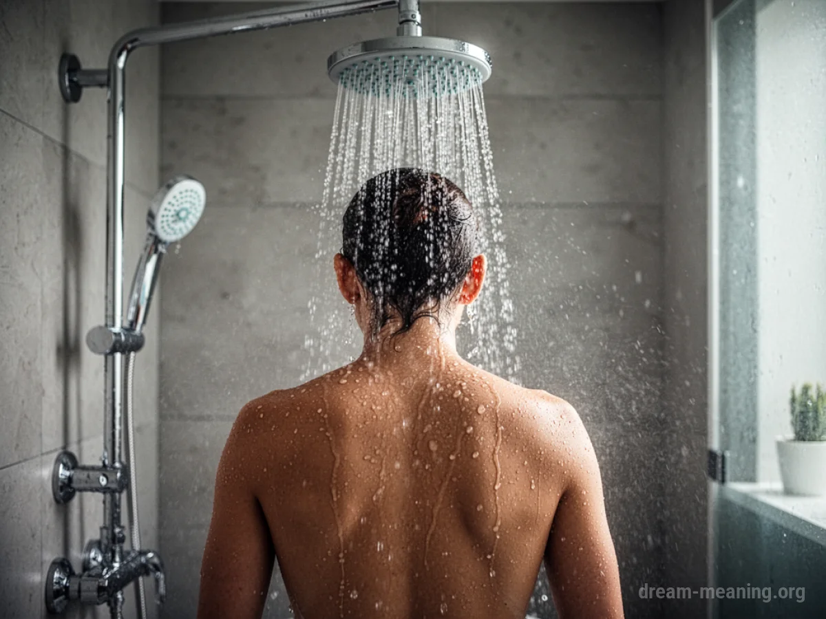 A silhouette of a person standing under a shower.