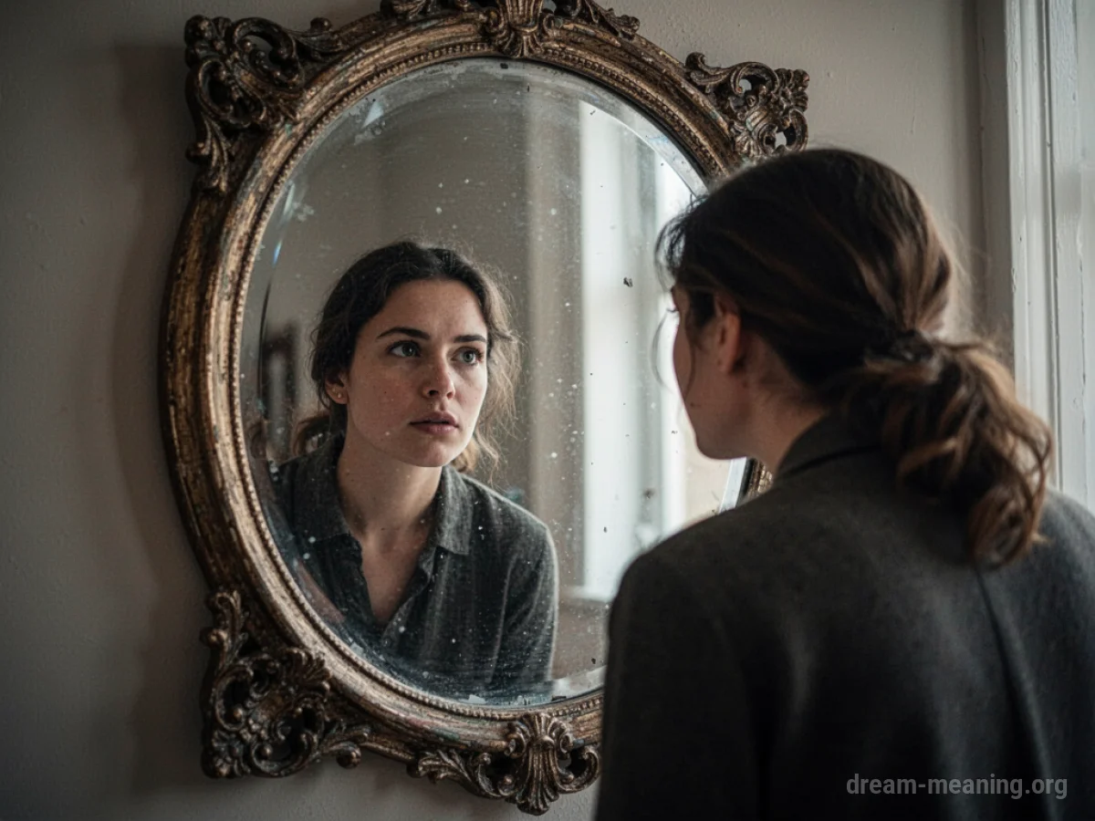 A person's reflection in a mirror.