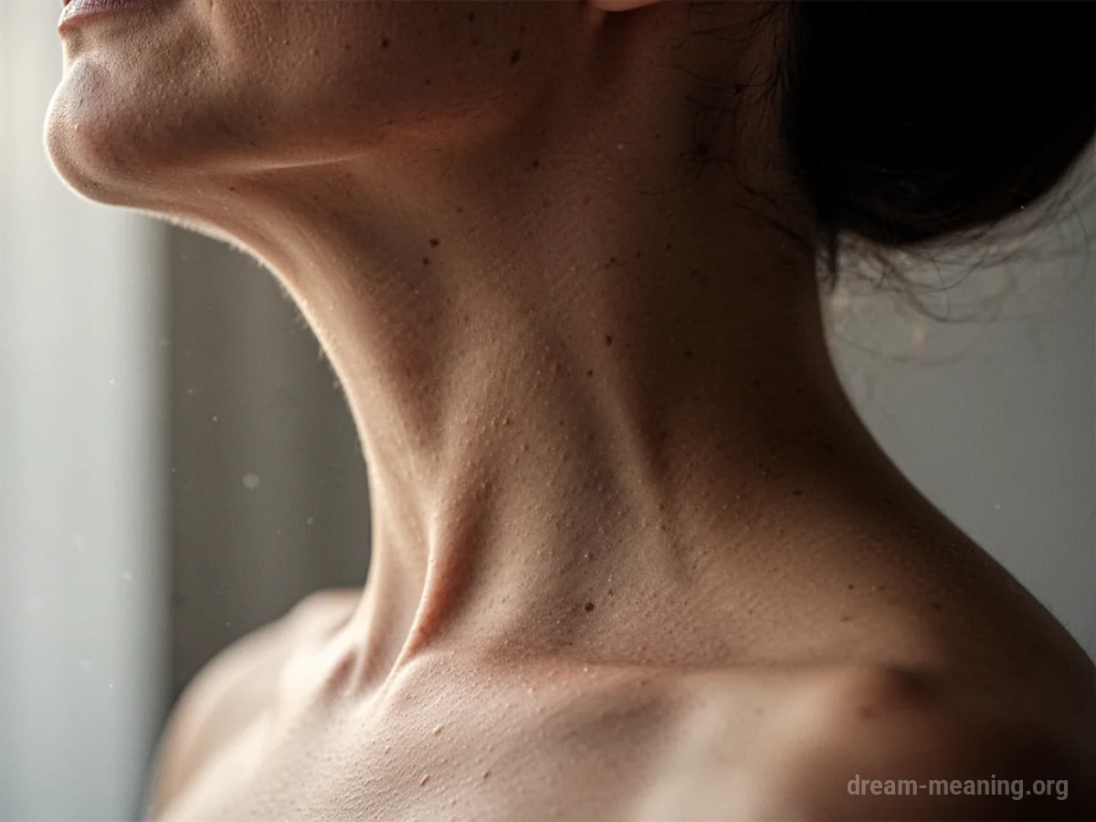 A person's neck appearing to thicken from the side view.