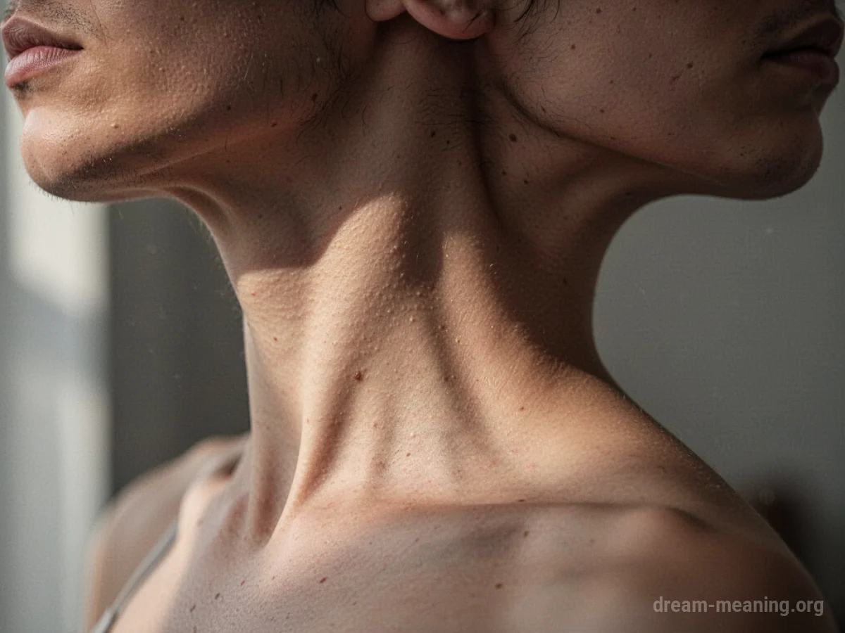 Profile view of a person's neck, appearing thin and elongated.