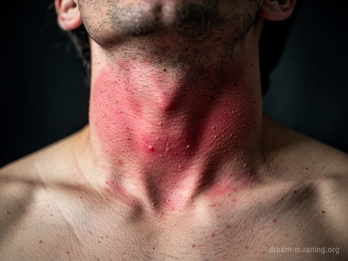 A person's neck showing visible swelling.