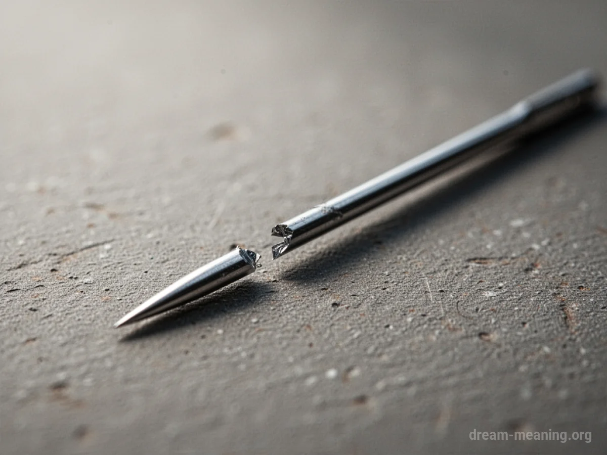 A broken needle tip on a textured surface.