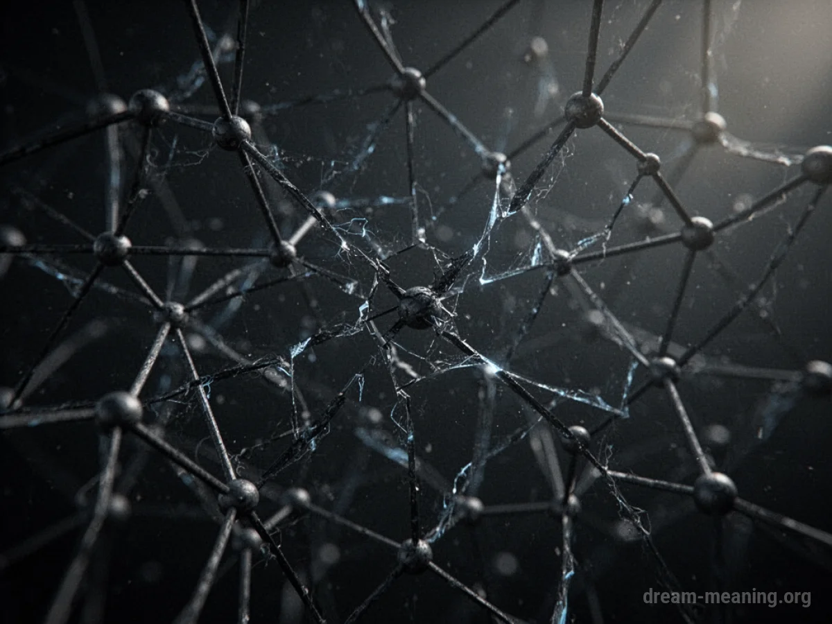 Abstract visualization of broken and flickering connections in a network.