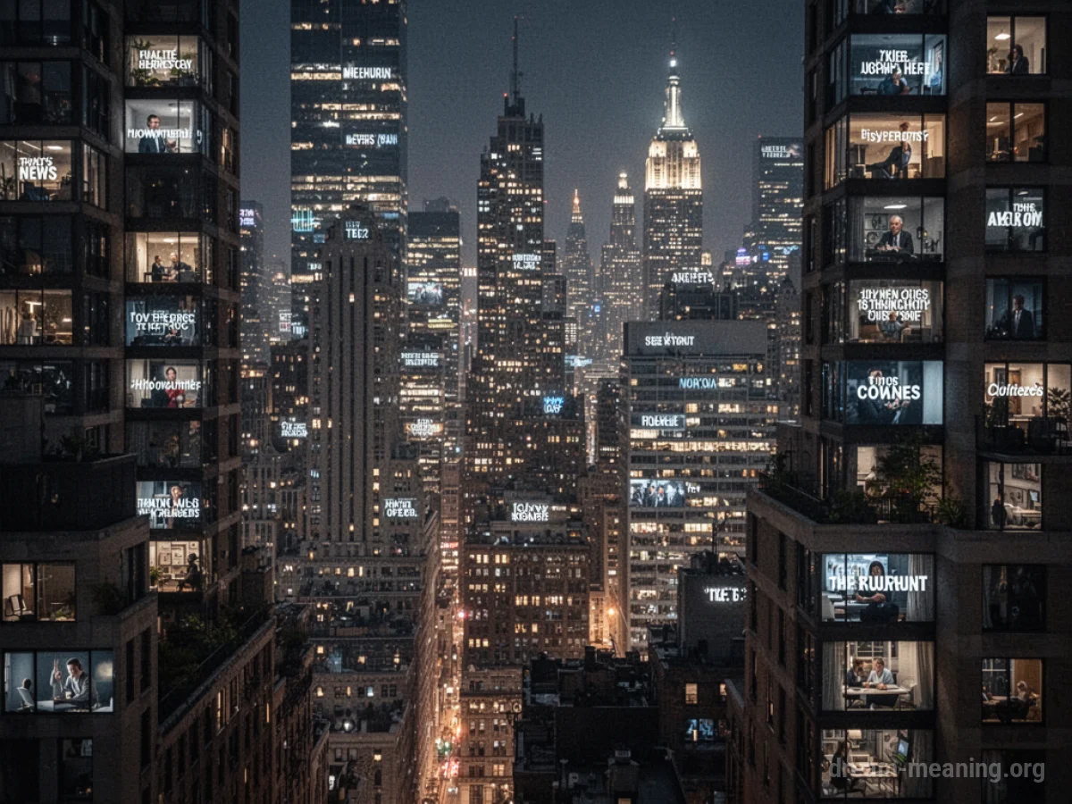 A sprawling city with many lights in the windows.