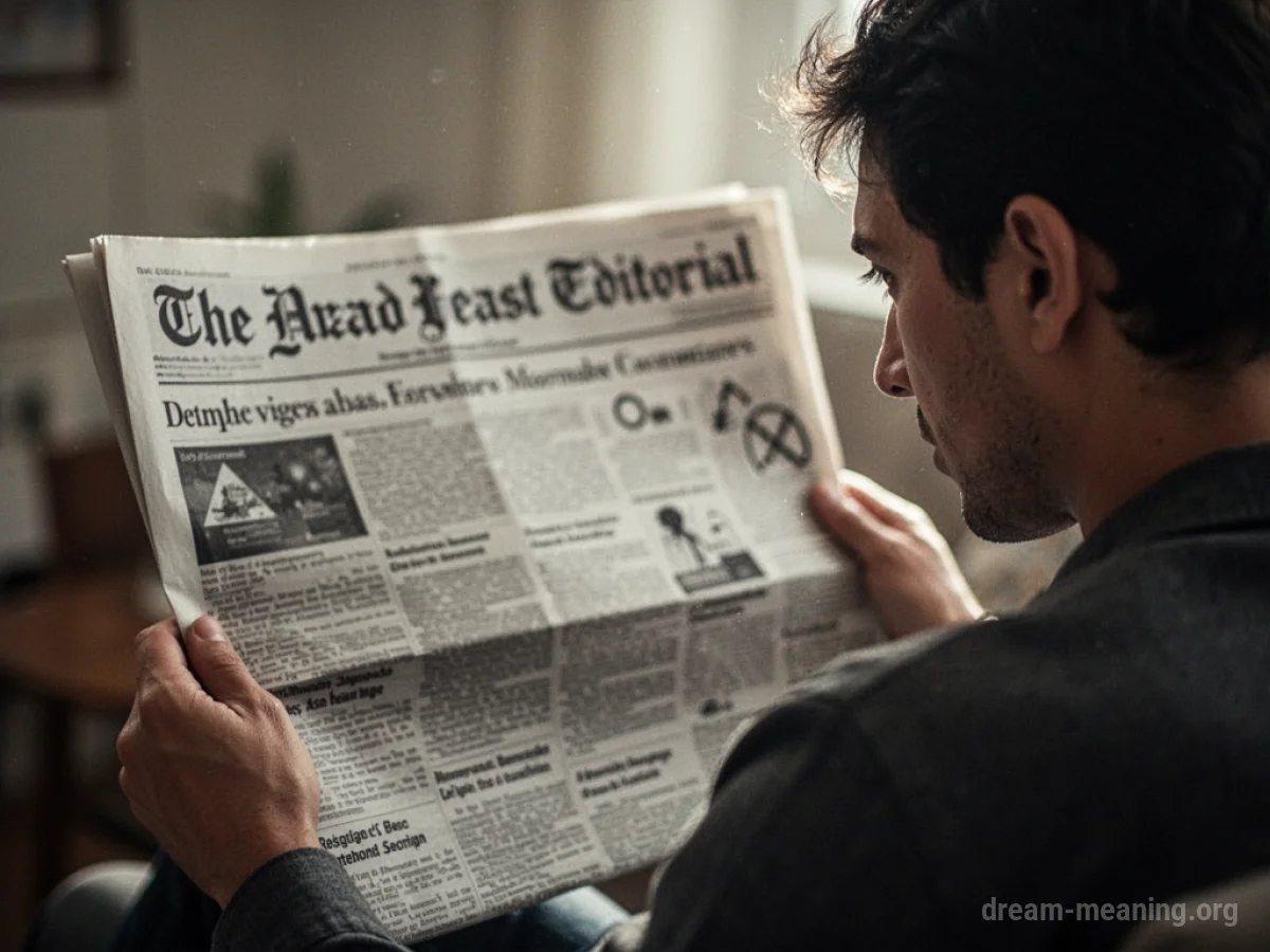 A person looking at a newspaper with indecipherable text.