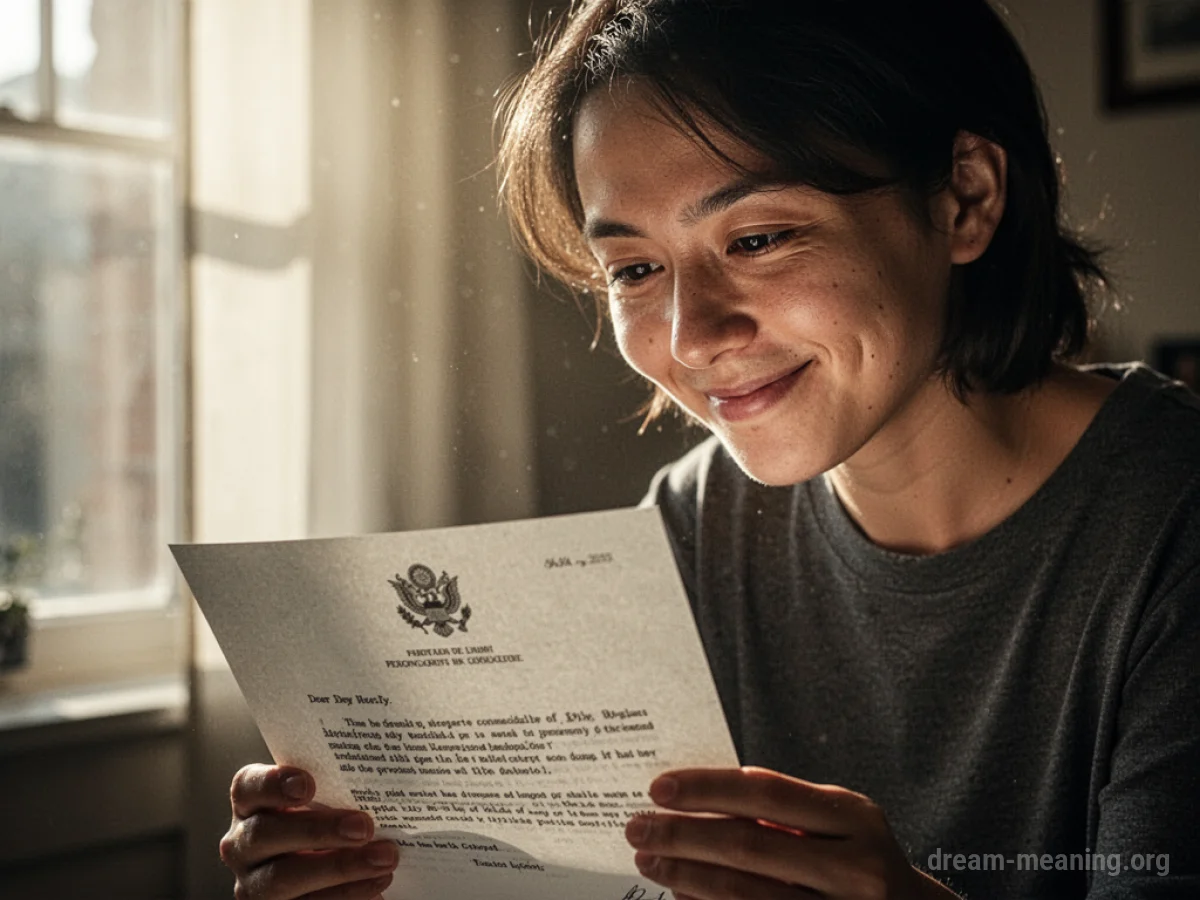 Person reading a letter with a smile.