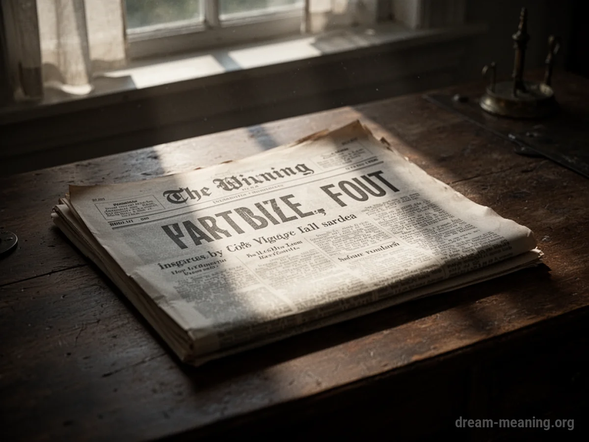 An open newspaper on a wooden desk with a headline in shadow.