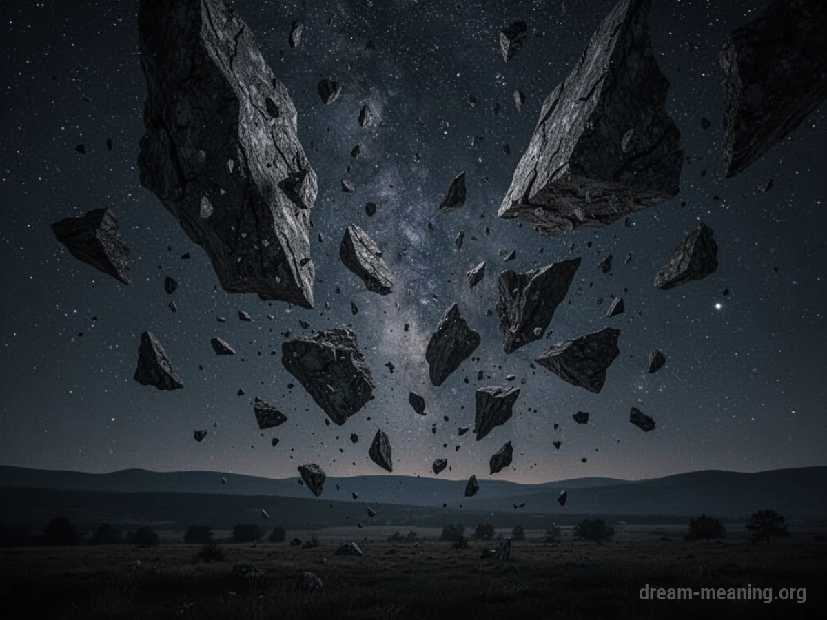 Pieces of a dark night sky breaking apart and falling.