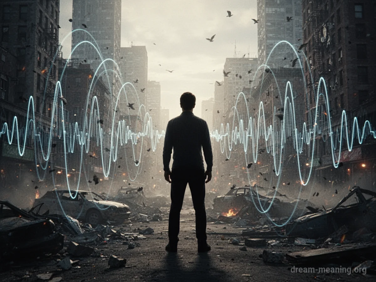 Silhouette of a person surrounded by abstract sound waves.