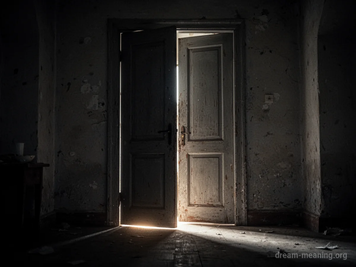 A sliver of light coming from under a closed door.
