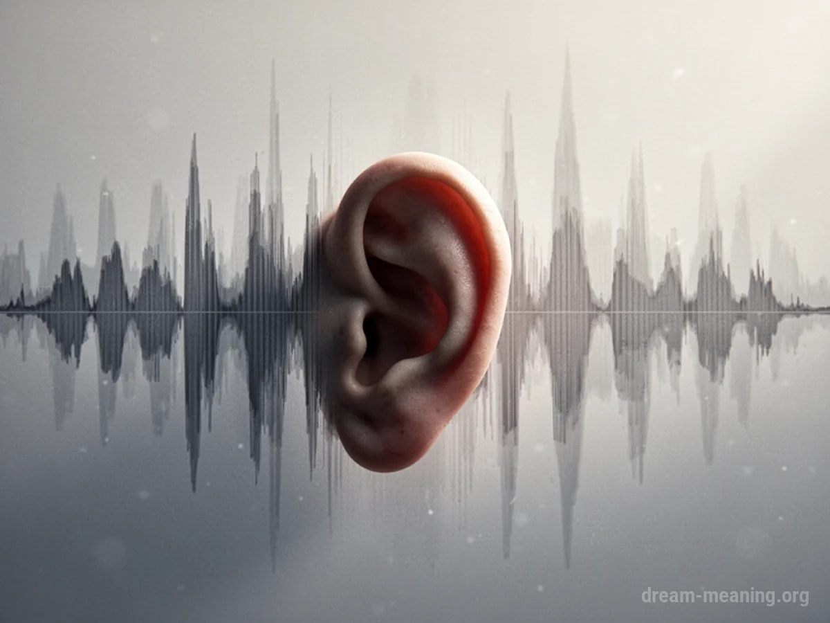 A silhouette of a human ear with a fading sound wave pattern emanating from it.