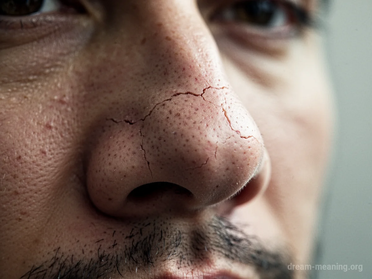 A human nose with subtle crack lines visible on its surface.
