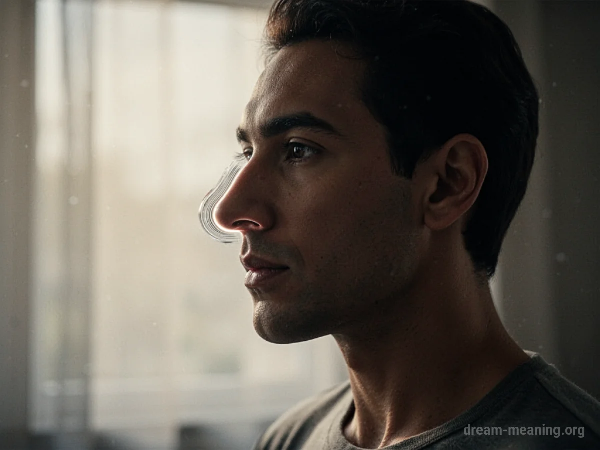 A silhouette of a person's profile with a nose that is visually distorting.