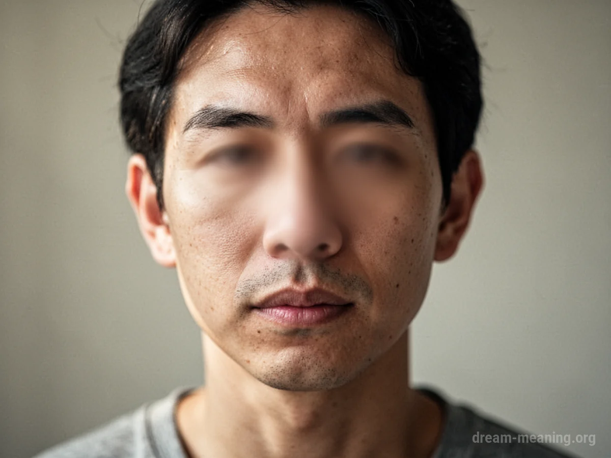 A face with a blank space where the nose is located.