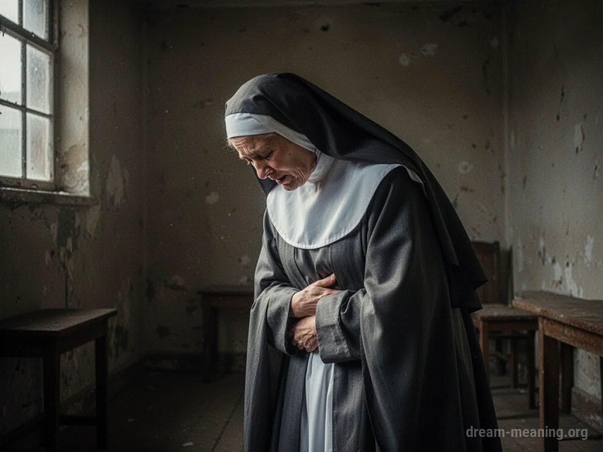 A nun with her head bowed.
