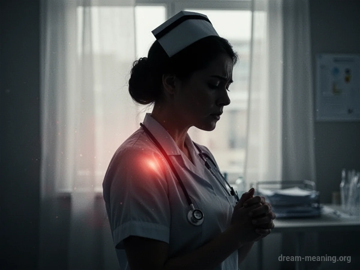 Silhouette of a nurse figure with a soft glow behind them.