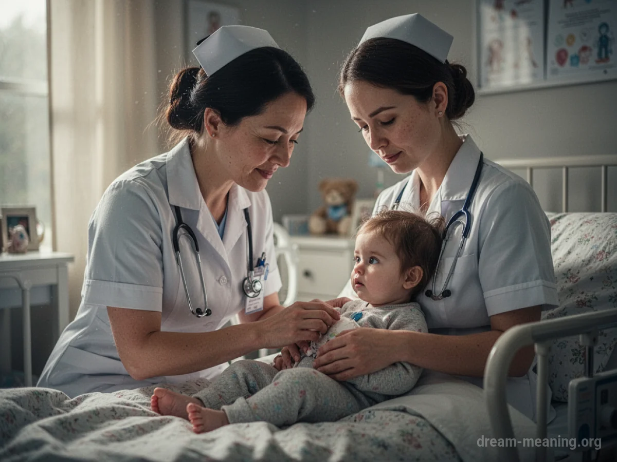 A nurse's hands comforting a child.