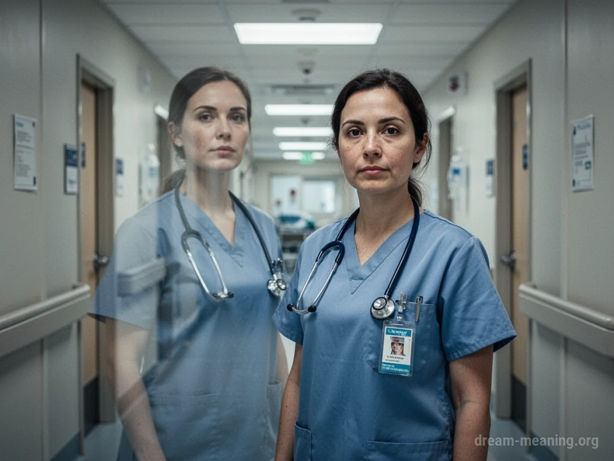 A nurse in a hospital hallway.