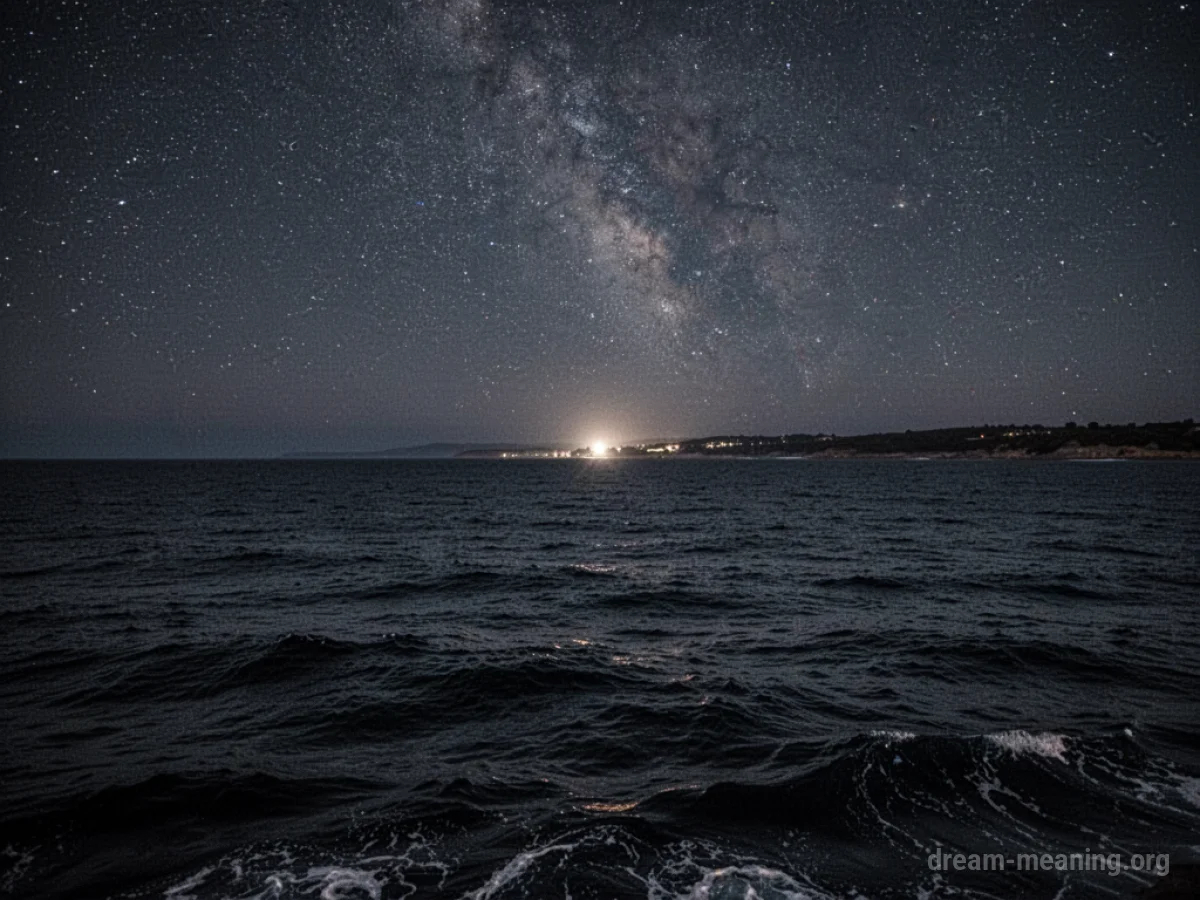 A dark ocean at night with stars overhead.